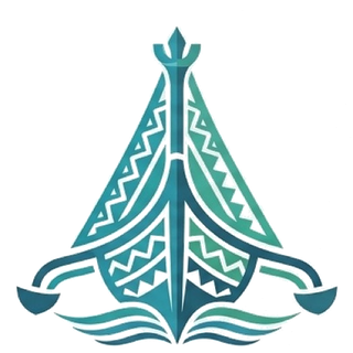 VAKA Pacific logo, a tapa-patterned Pacific sailing canoe